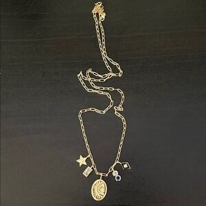 Gold Charm Necklace with Blue Accent